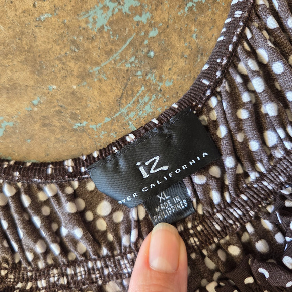 Vintage 90s Milkmaid Style Midi Dress Size XL Brown Dots Fairy Whimsygoth Beyer - Picture 7 of 9